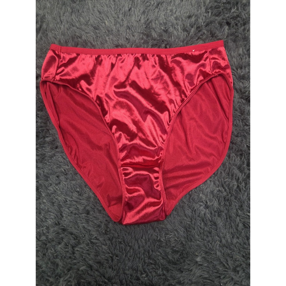 Vintage Delicates Nylon Bikini Hi Cut Panties Size 7  Shiny Wet Look Red